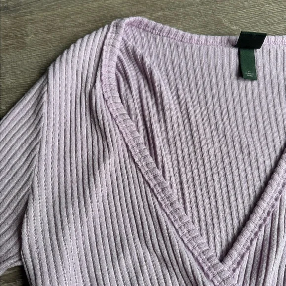 Lilac Ribbed Long Sleeve Wrap Style Top - Picture 2 of 3